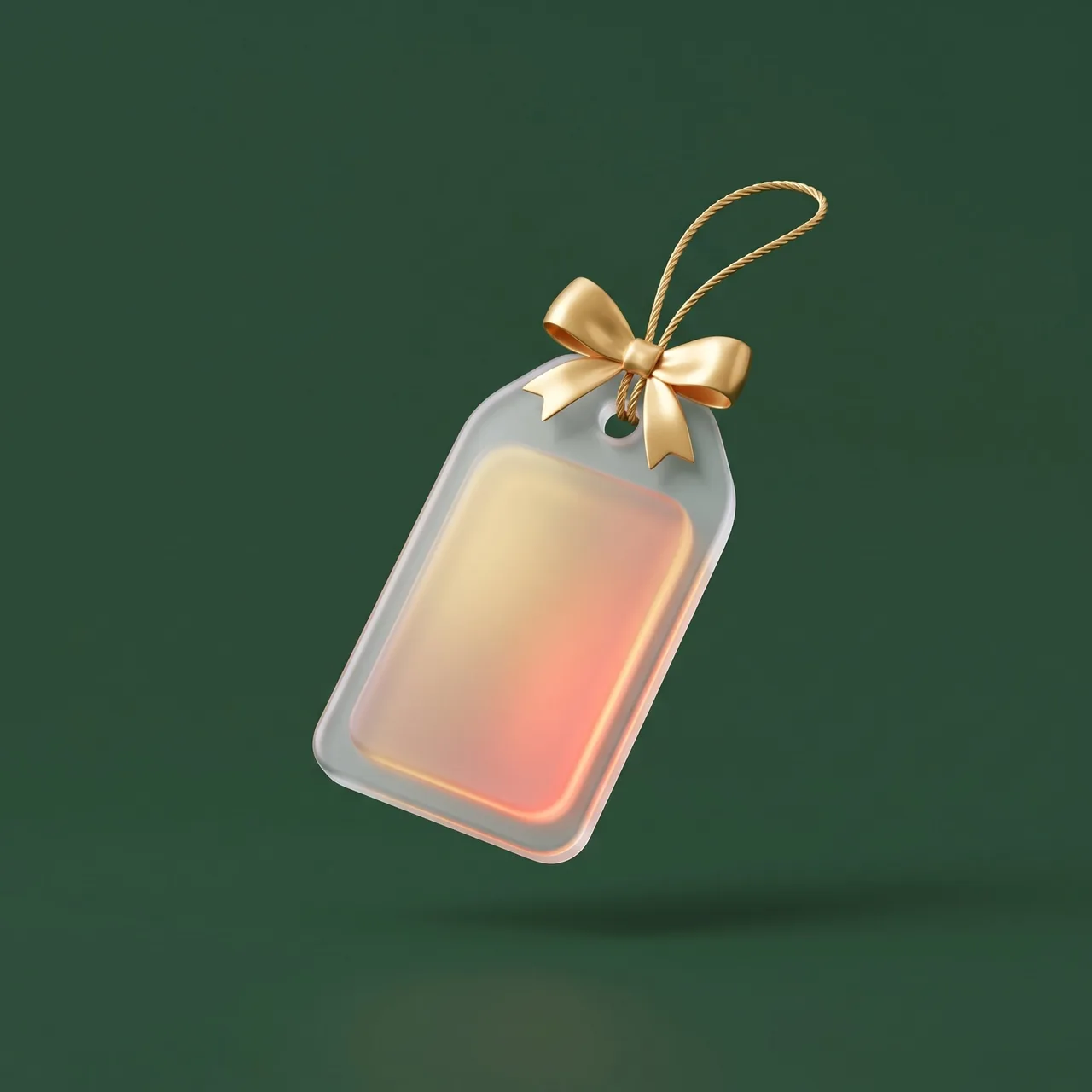 A small pastel glass gift with a gold ribbon