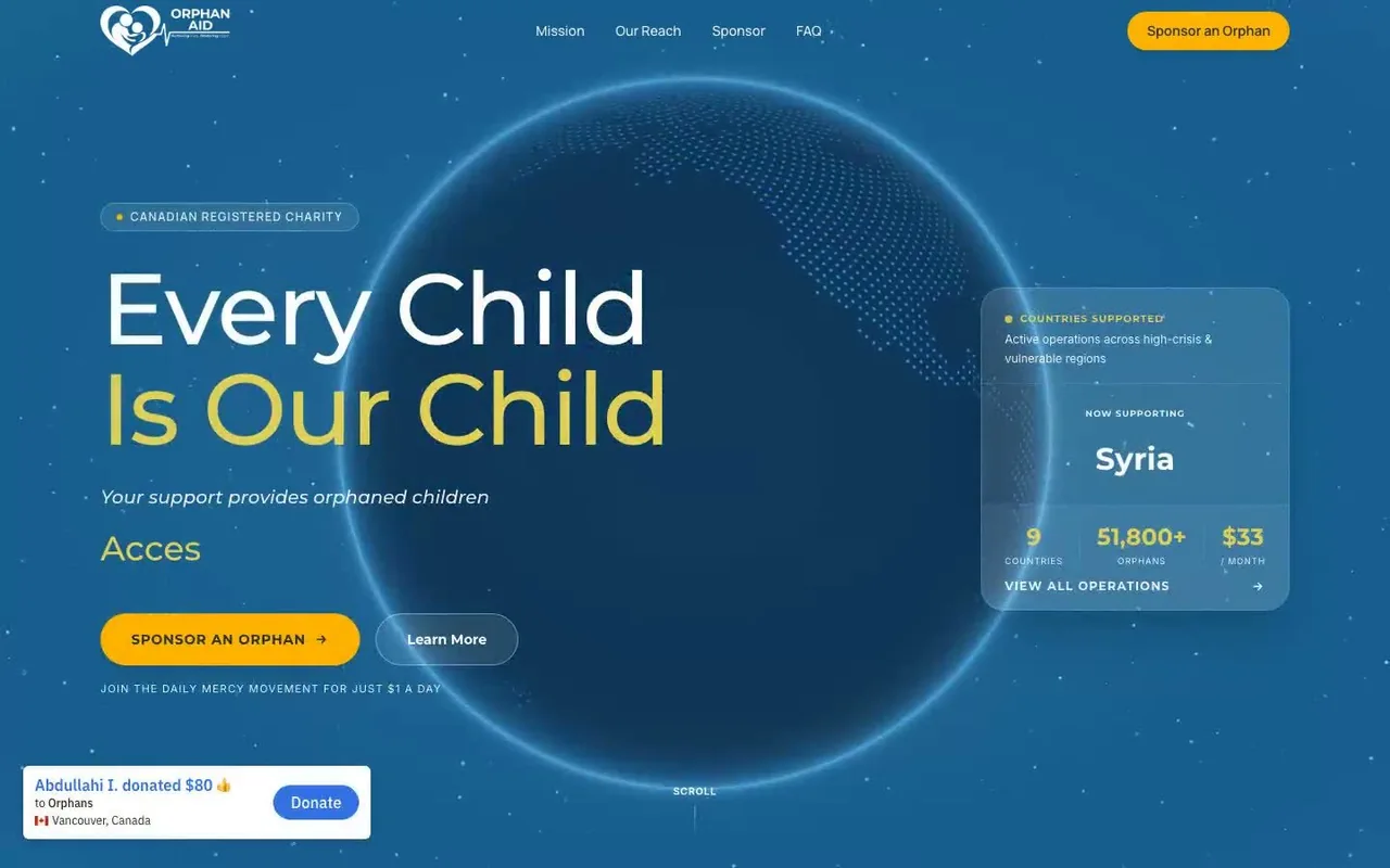 Orphan Aid website screenshot
