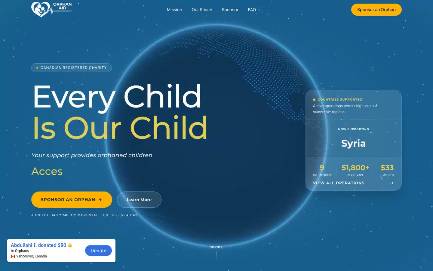 Orphan Aid, shown in production