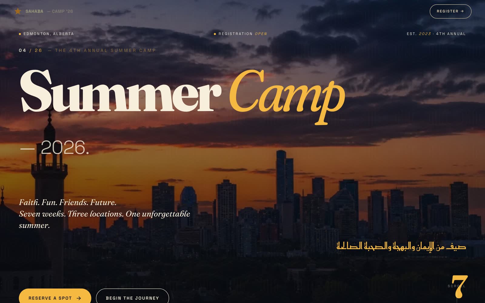 The opening, Summer Camp 2026 over the Edmonton skyline.