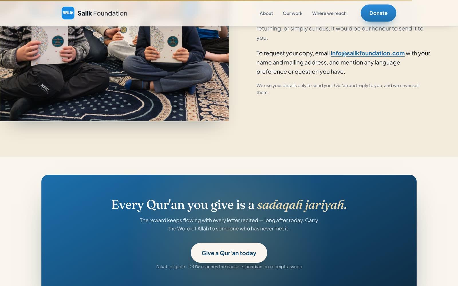 Every Qur'an you give is a sadaqah jariyah, the closing ask.